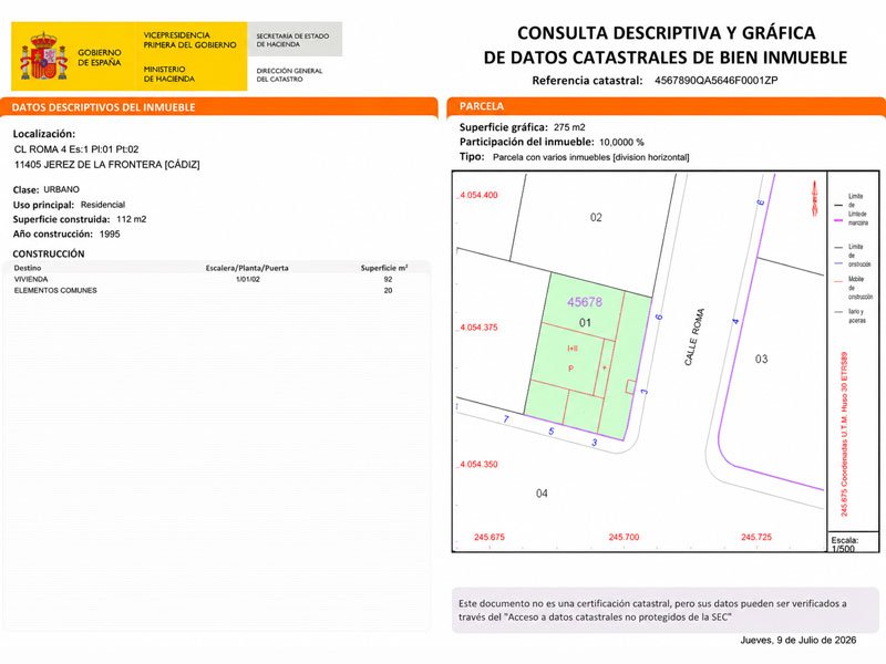 Informe catastral descriptivo con plano parcelario Ingeark